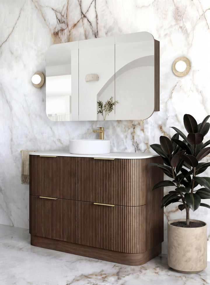 Havana Fluted 1200mm Sable Walnut Floorstanding Curve Vanity