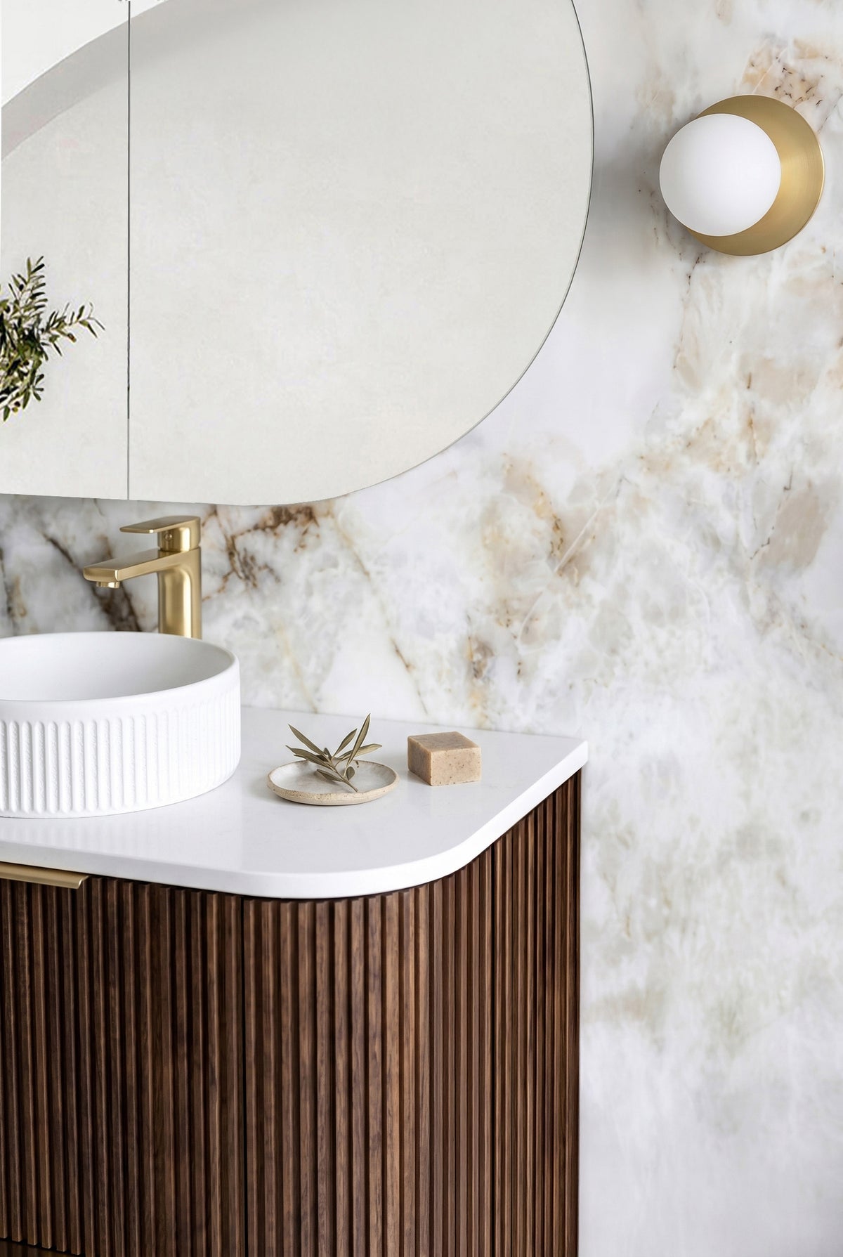 Havana Fluted 1500mm Sable Walnut Floorstanding Curve Vanity
