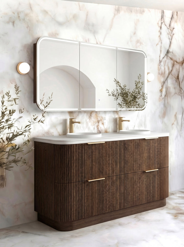Havana Fluted 1800mm Sable Walnut Floorstanding Curve Vanity