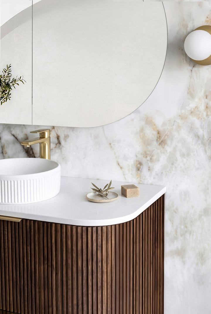 Havana Fluted 1800mm Sable Walnut Floorstanding Curve Vanity