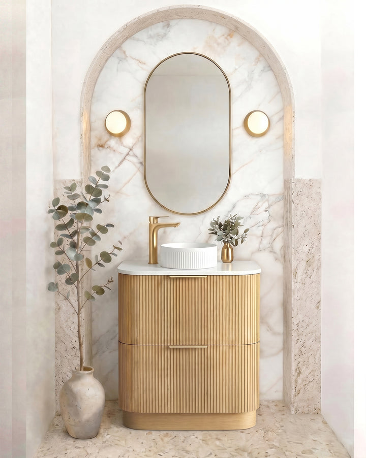 Havana Fluted 750mm Woodland Oak Floorstanding Curve Vanity - Cabinet Only