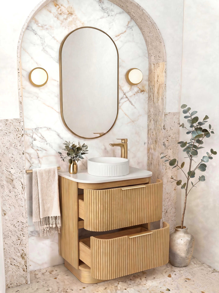 Havana Fluted 750mm Woodland Oak Floorstanding Curve Vanity