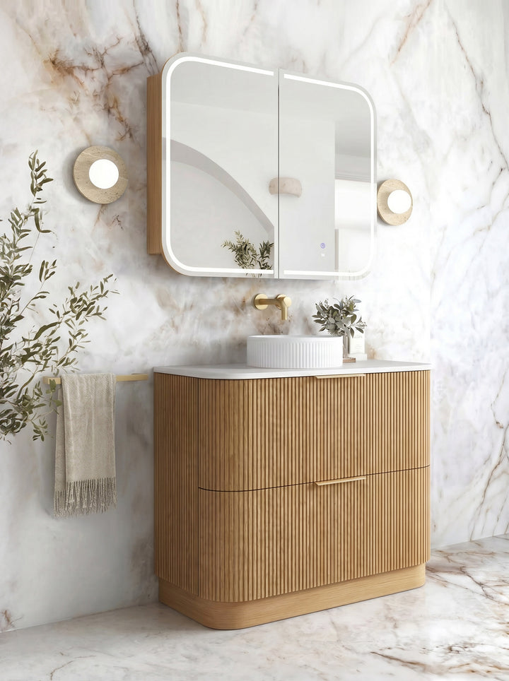 Havana Fluted 900mm Woodland Oak Floorstanding Curve Vanity