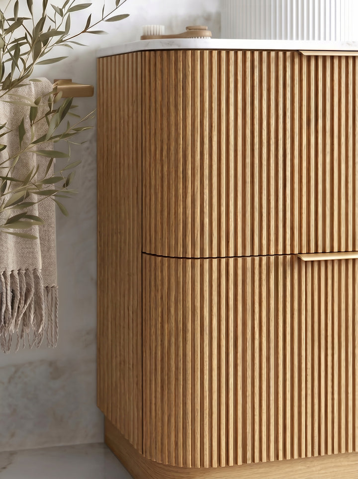 Havana Fluted 900mm Woodland Oak Floorstanding Curve Vanity