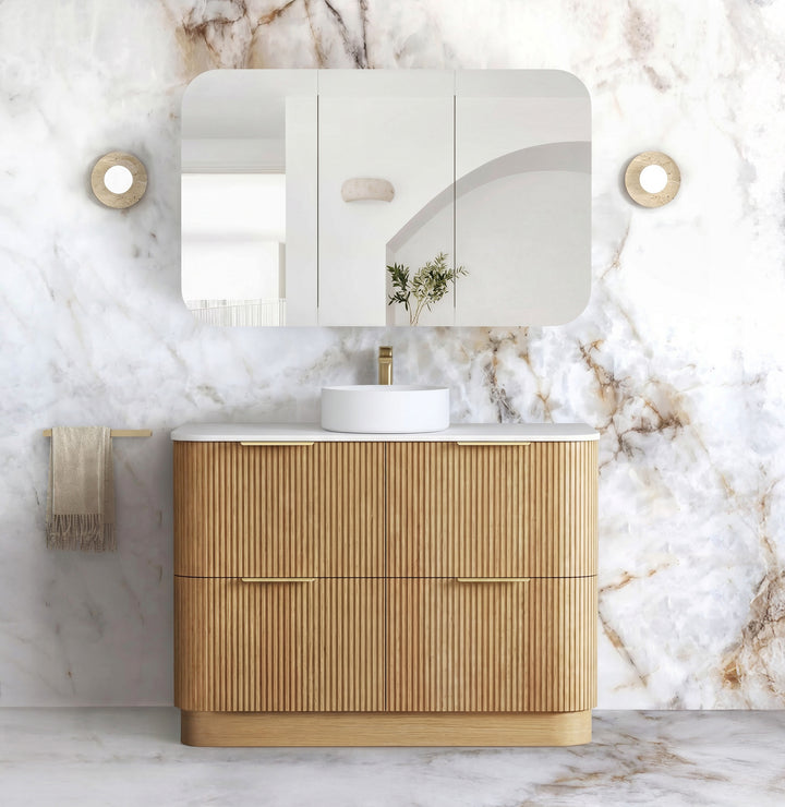 Havana Fluted 1200mm Woodland Oak Floorstanding Curve Vanity - Cabinet Only
