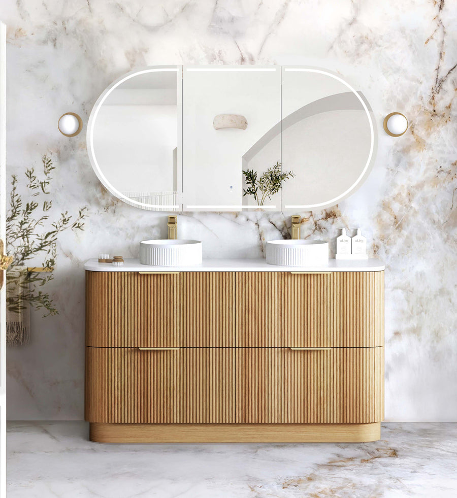 Havana Fluted 1500mm Woodland Oak Floorstanding Curve Vanity - Cabinet Only