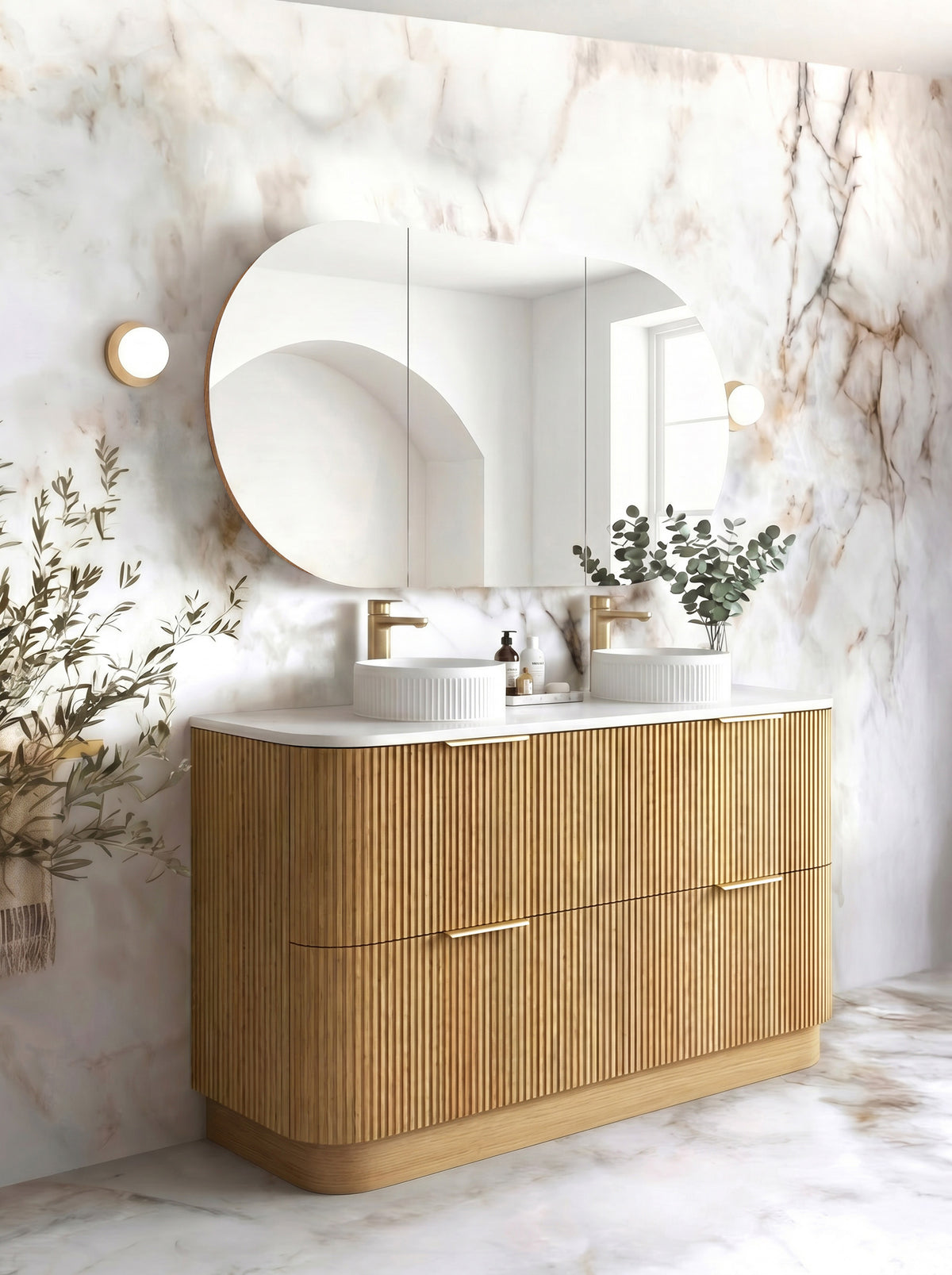 Havana Fluted 1500mm Woodland Oak Floorstanding Curve Vanity