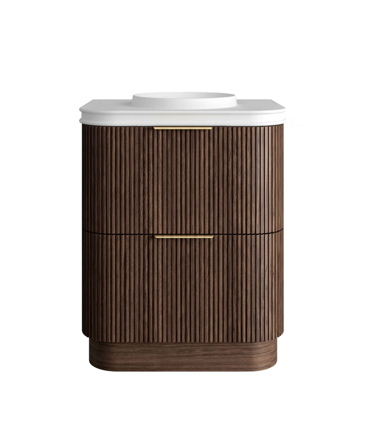 Havana Fluted 750mm Sable Walnut Floorstanding Curve Vanity, 50mm English Edge (Round Basin)