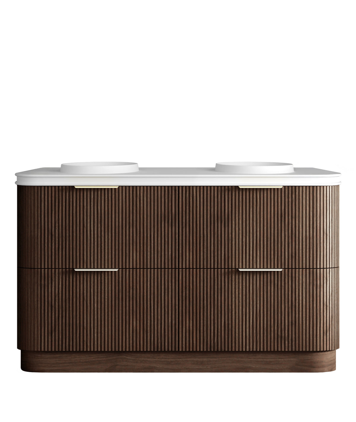 Havana Fluted 1500mm Sable Walnut Floorstanding Curve Vanity - 50mm English Edge (Round Basin)