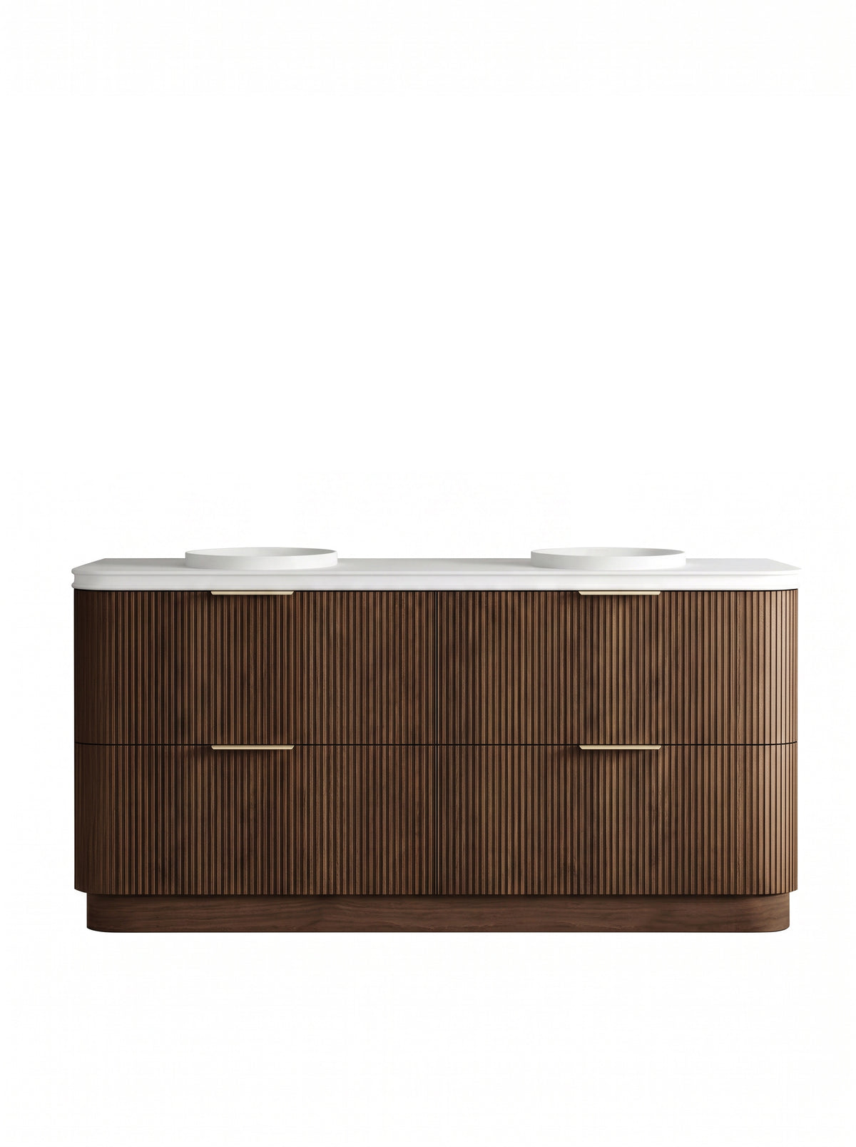 Havana Fluted 1800mm Sable Walnut Floorstanding Curve Vanity - 50mm English Edge (Round Basin)