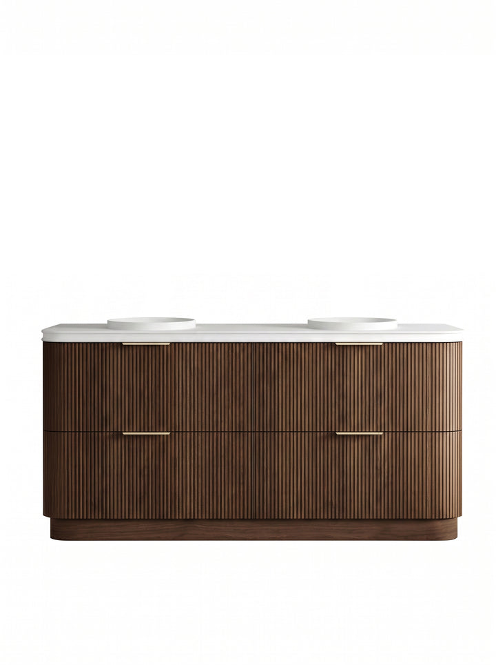 Havana Fluted 1800mm Sable Walnut Floorstanding Curve Vanity - 50mm English Edge (Round Basin)