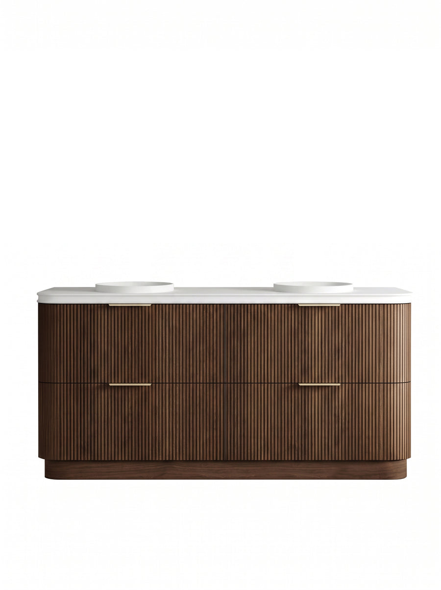 Havana Fluted 1800mm Sable Walnut Floorstanding Curve Vanity - 50mm English Edge (Round Basin)