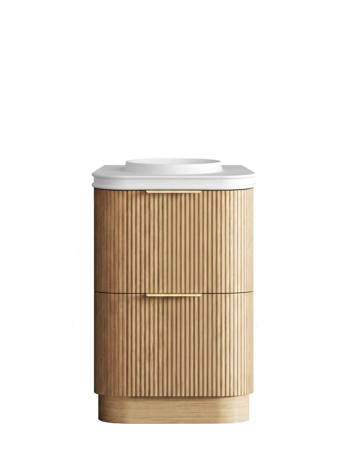Havana Fluted 600mm Woodland Oak Floorstanding Curve Vanity - 50mm English Edge (Round Basin)
