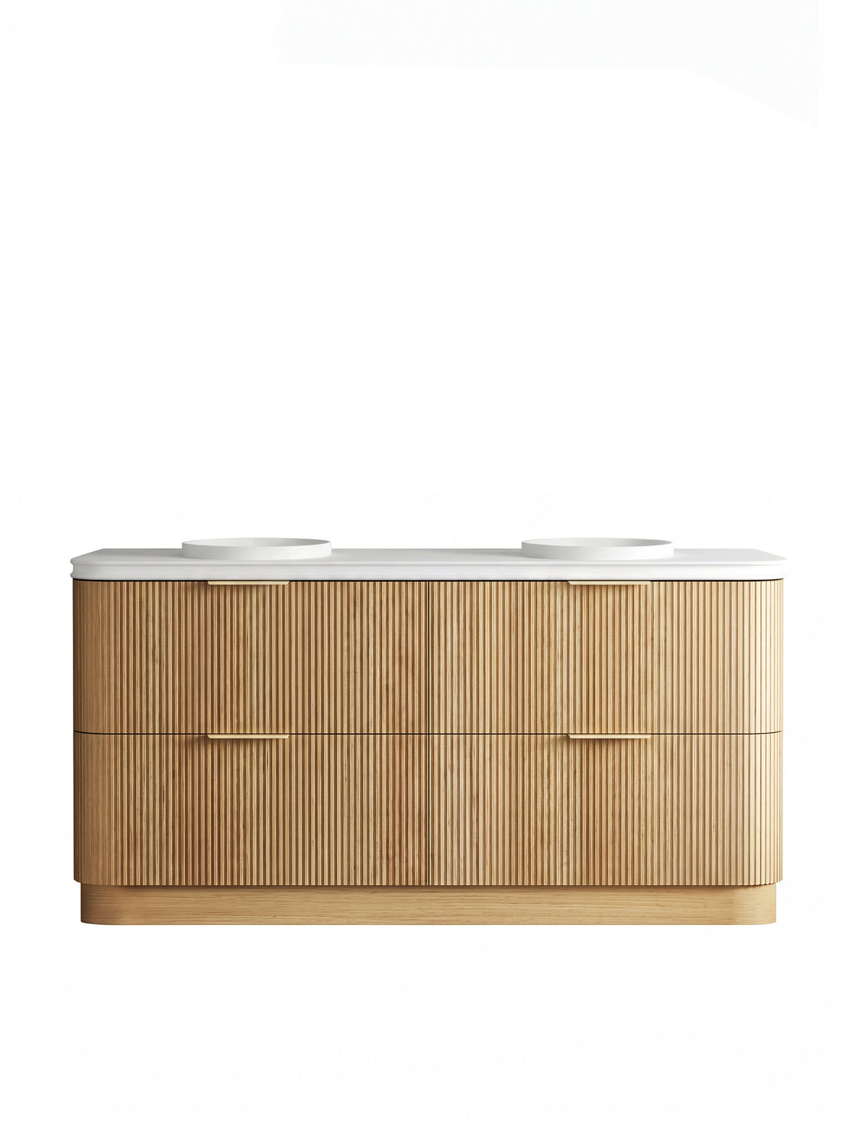 Havana Fluted 1800mm Woodland Oak Floorstanding Curve Vanity - 50mm English Edge (Round Basin)