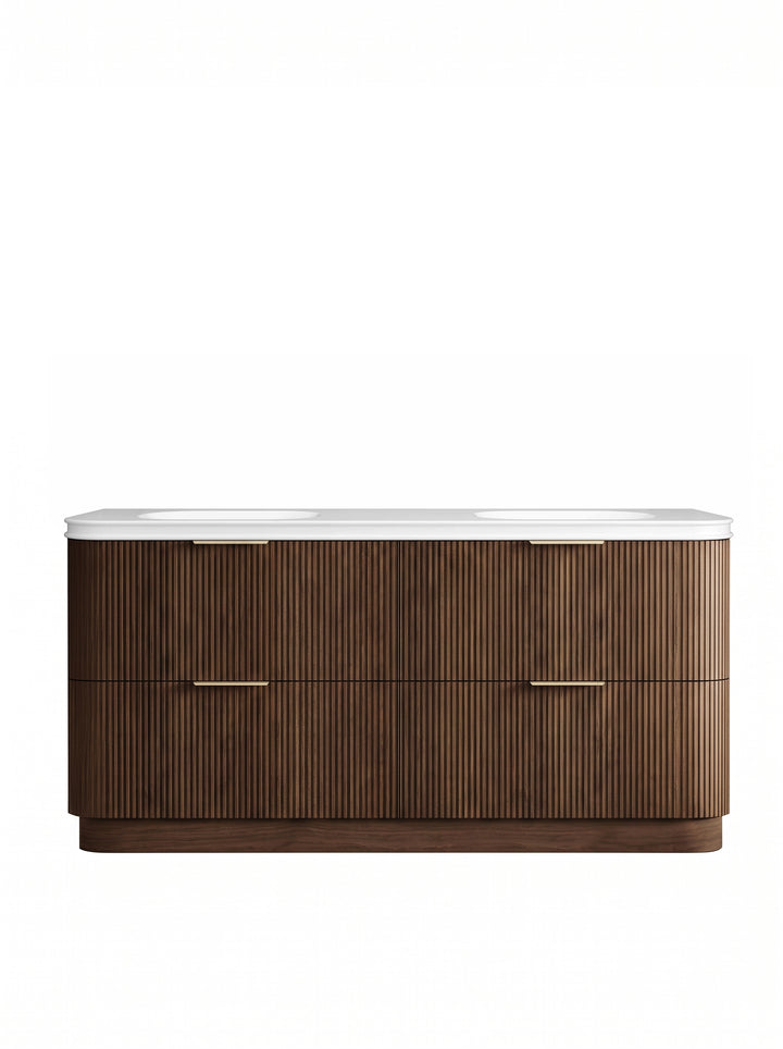 Havana Fluted 1800mm Sable Walnut Floorstanding Curve Vanity - 50mm English Edge (Soft Square)