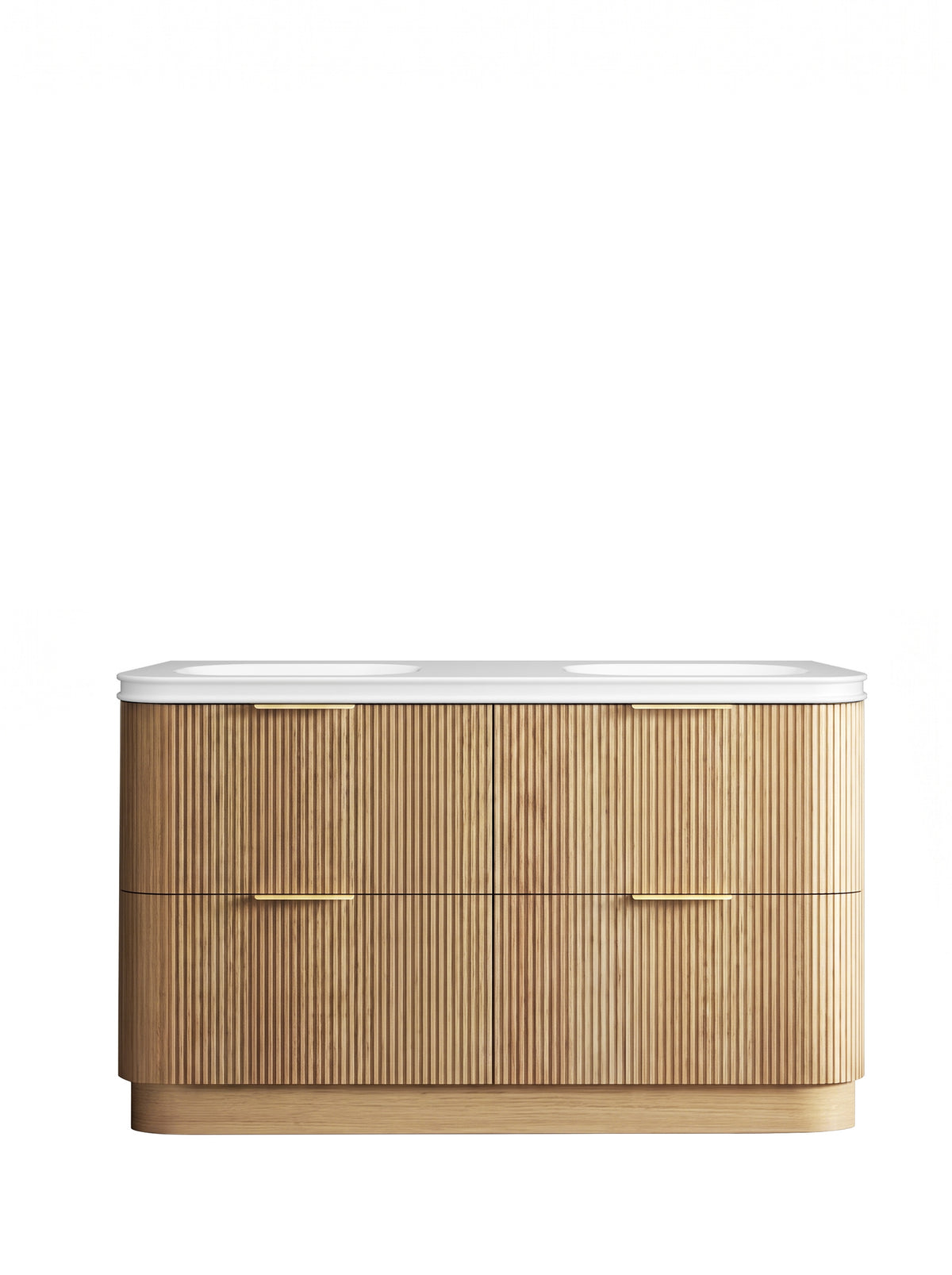 Havana Fluted 1500mm Woodland Oak Floorstanding Curve Vanity - 50mm English Edge (Soft Square)