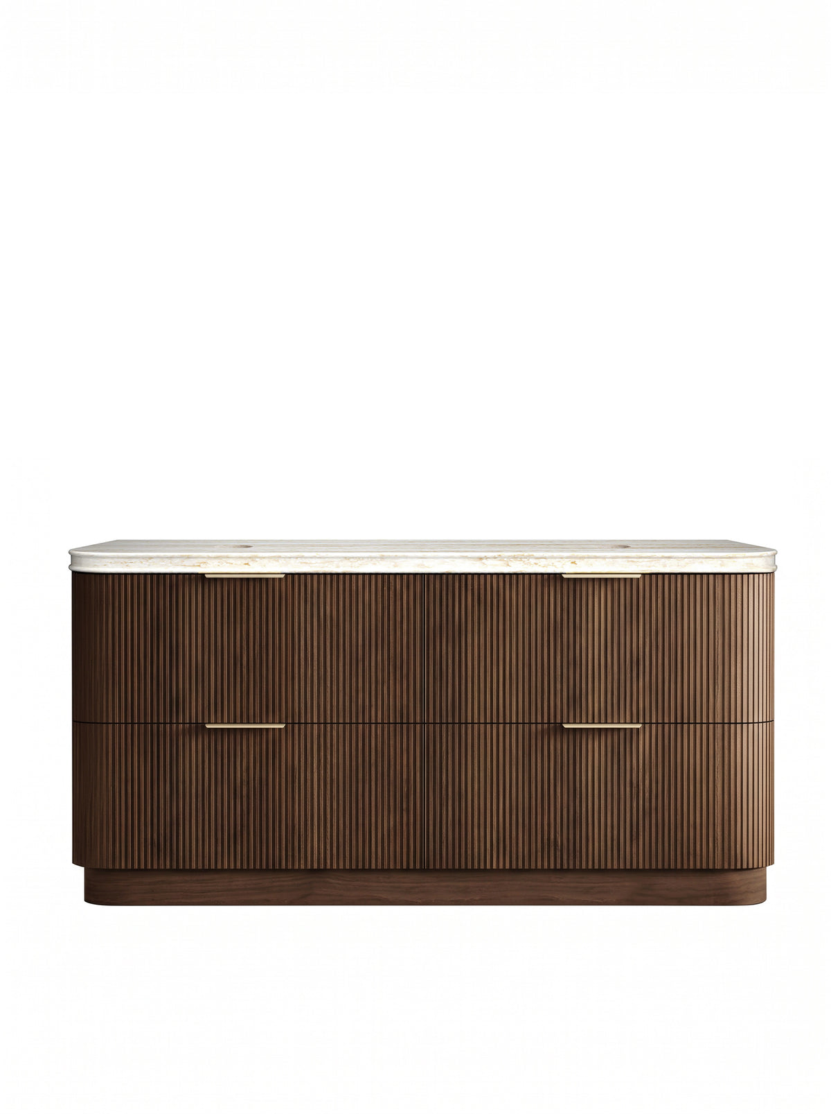 Havana Fluted 1800mm Sable Walnut Floorstanding Curve Vanity - 50mm English Edge (Sand Dune)
