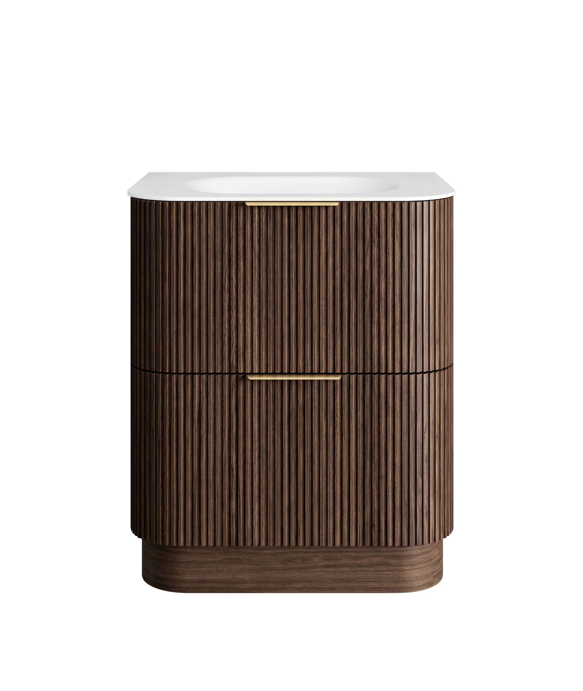 Havana Fluted 750mm Sable Walnut Floorstanding Curve Vanity, 12mm Moulded Top (Chloe Silk)