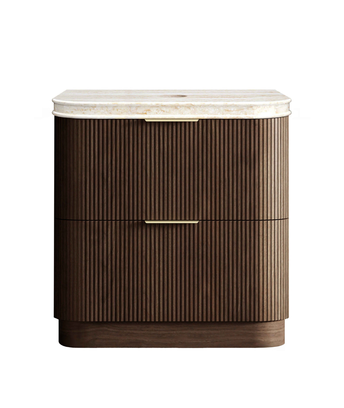 Havana Fluted 900mm Sable Walnut Floorstanding Curve Vanity, 50mm English Edge (Sand Dune)