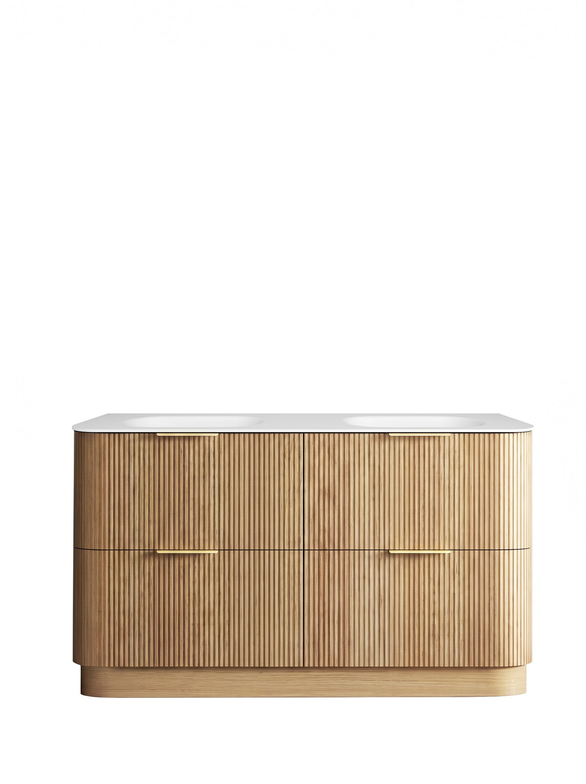 Havana Fluted 1500mm Woodland Oak Floorstanding Curve Vanity - 12mm Moulded Top (Chloe Silk)