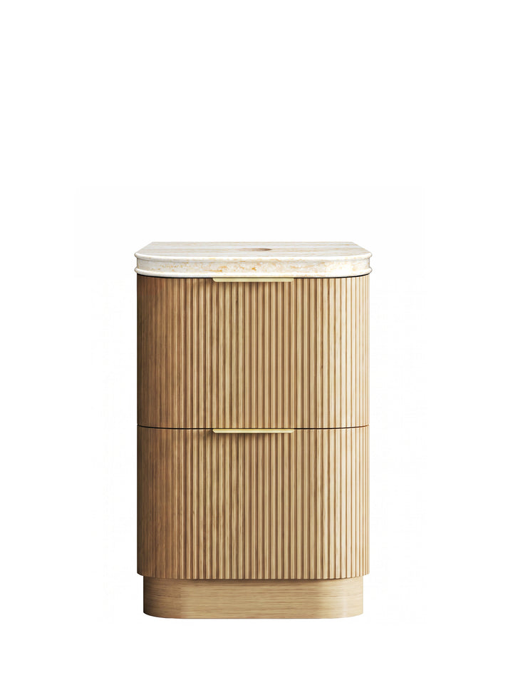 Havana Fluted 600mm Woodland Oak Floorstanding Curve Vanity - 50mm English Edge (Sand Dune)