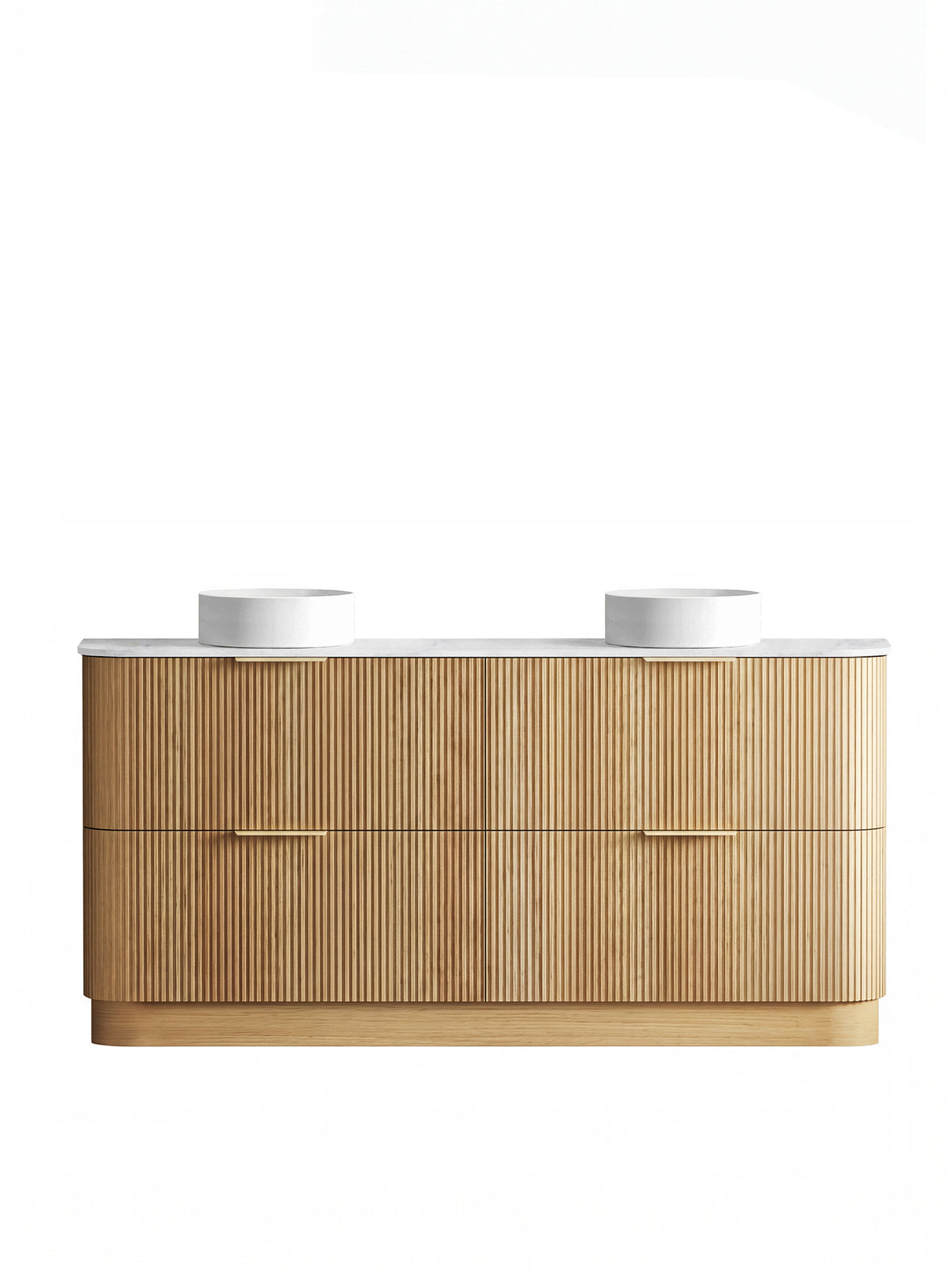 Havana Fluted 1800mm Woodland Oak Floorstanding Curve Vanity - Ultra Delux Stone Top (Silica Free Cloudy Carrara)