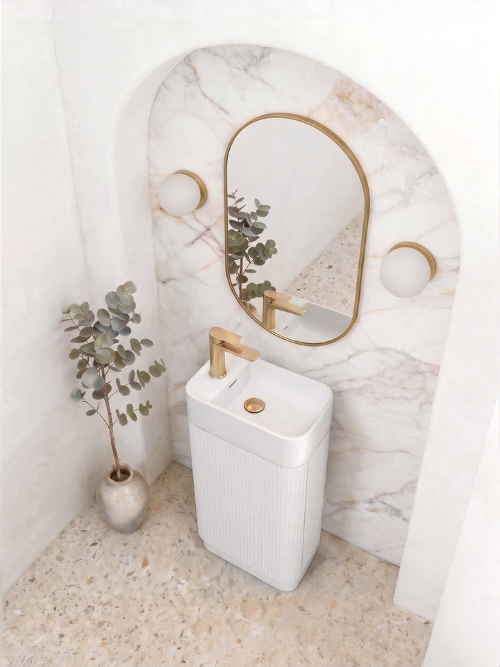 Maxi Space Saver Matte White Curved Floor Standing Vanity