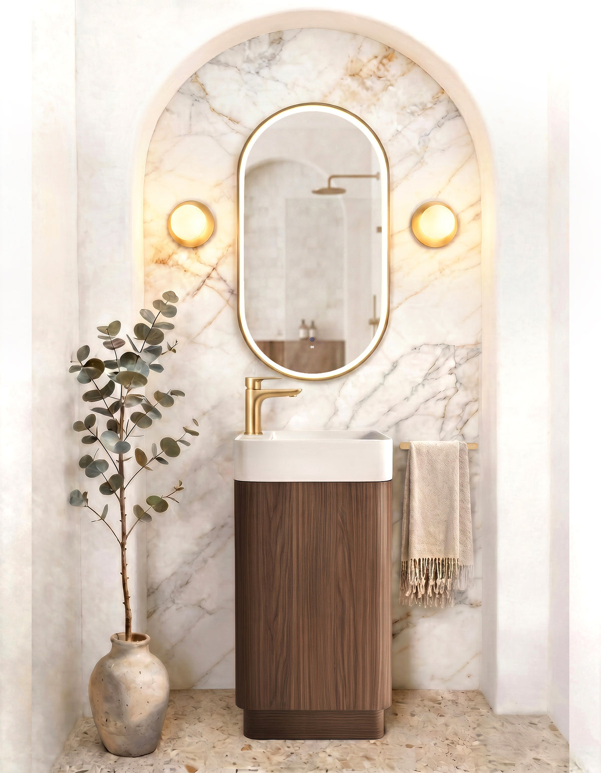 Maxi Space Saver Sable Walnut Curved Floor Standing Vanity - Default Title