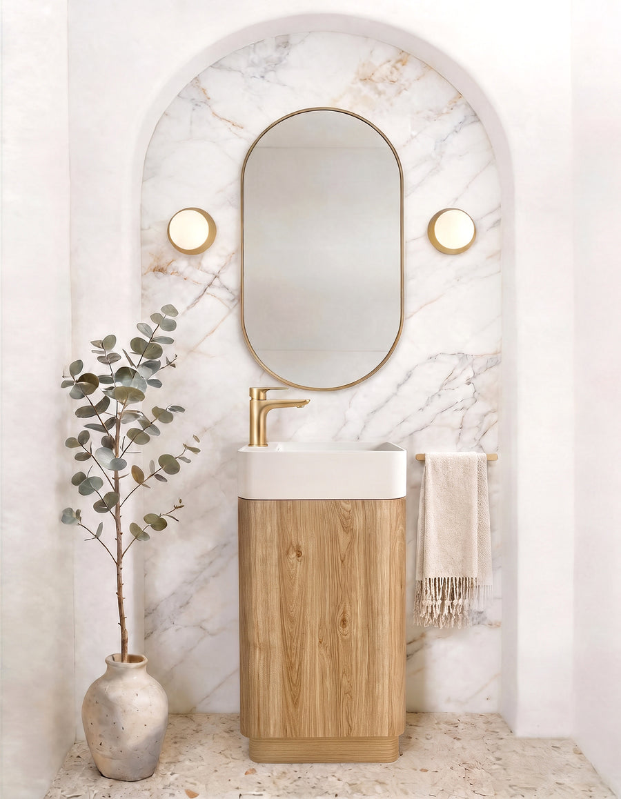 Maxi Space Saver Woodland Oak Curved Floor Standing Vanity - Default Title