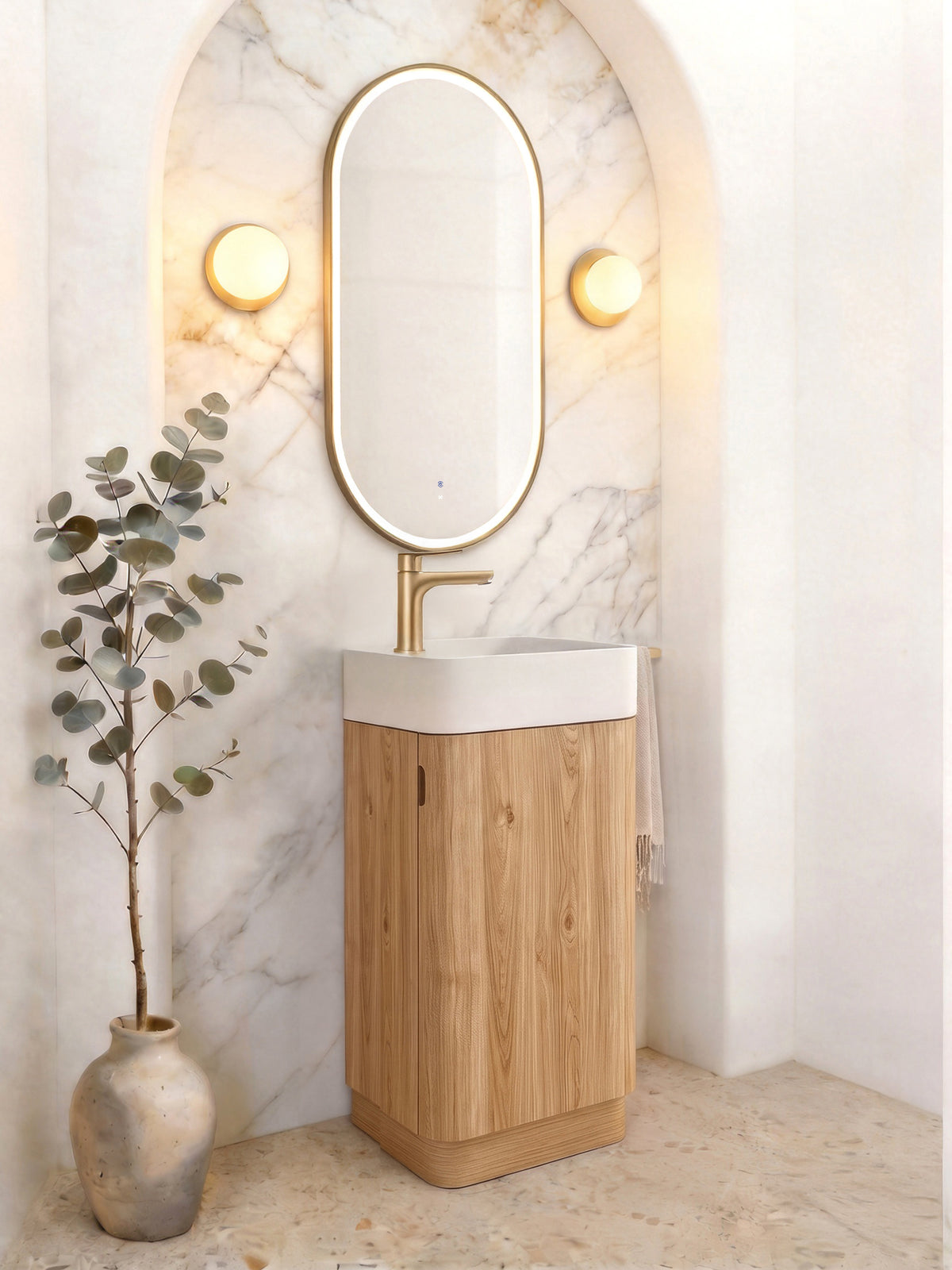 Maxi Space Saver Woodland Oak Curved Floor Standing Vanity