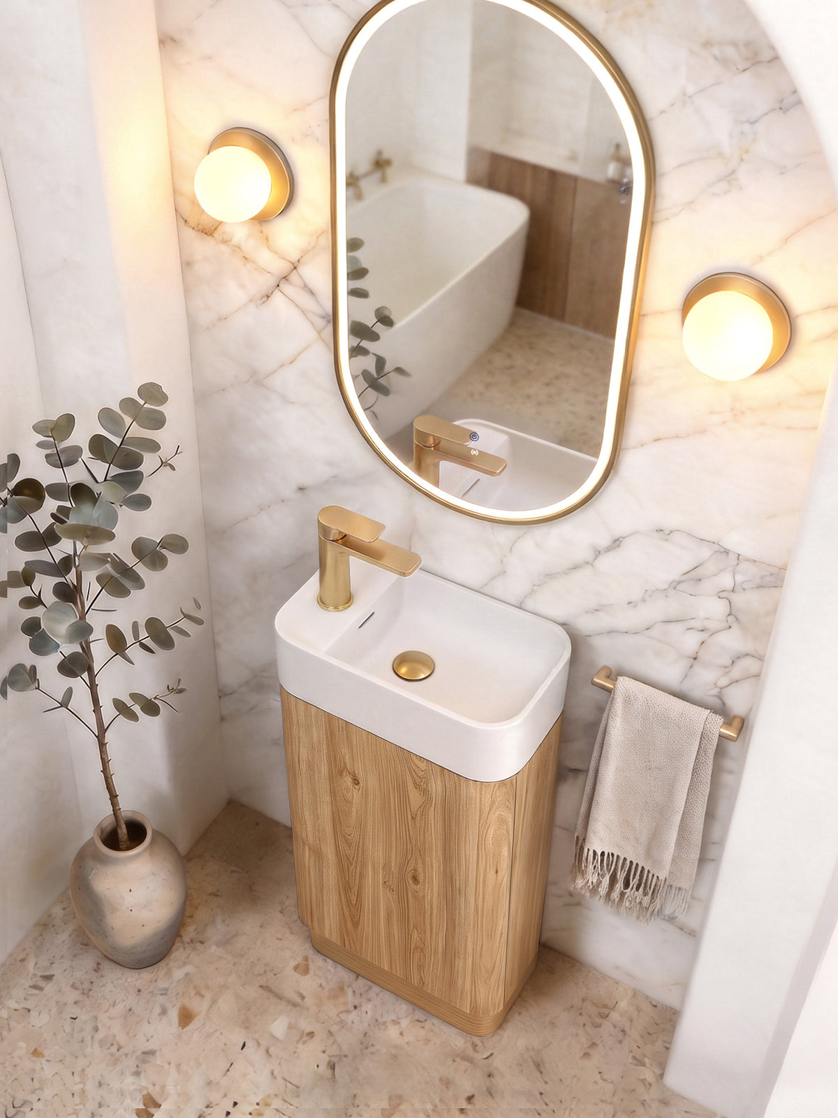 Maxi Space Saver Woodland Oak Curved Floor Standing Vanity