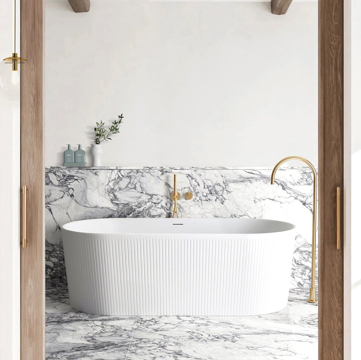 Attica Noosa Fluted 1500 Matte White Bath with Overflow - main view