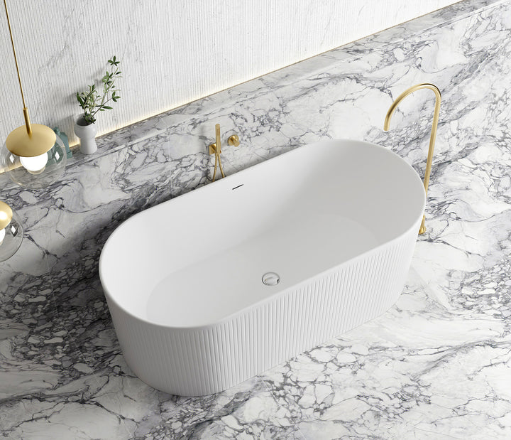 Attica Noosa Fluted 1500 Matte White Bath with Overflow - view 2
