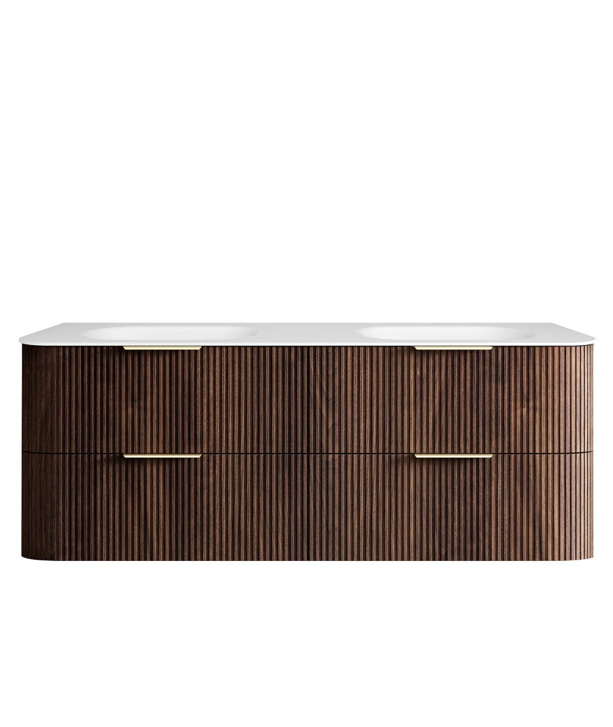 Havana Fluted 1500mm Sable Walnut Wall Hung Curve Vanity - 12mm Moulded Top (Chloe Silk)