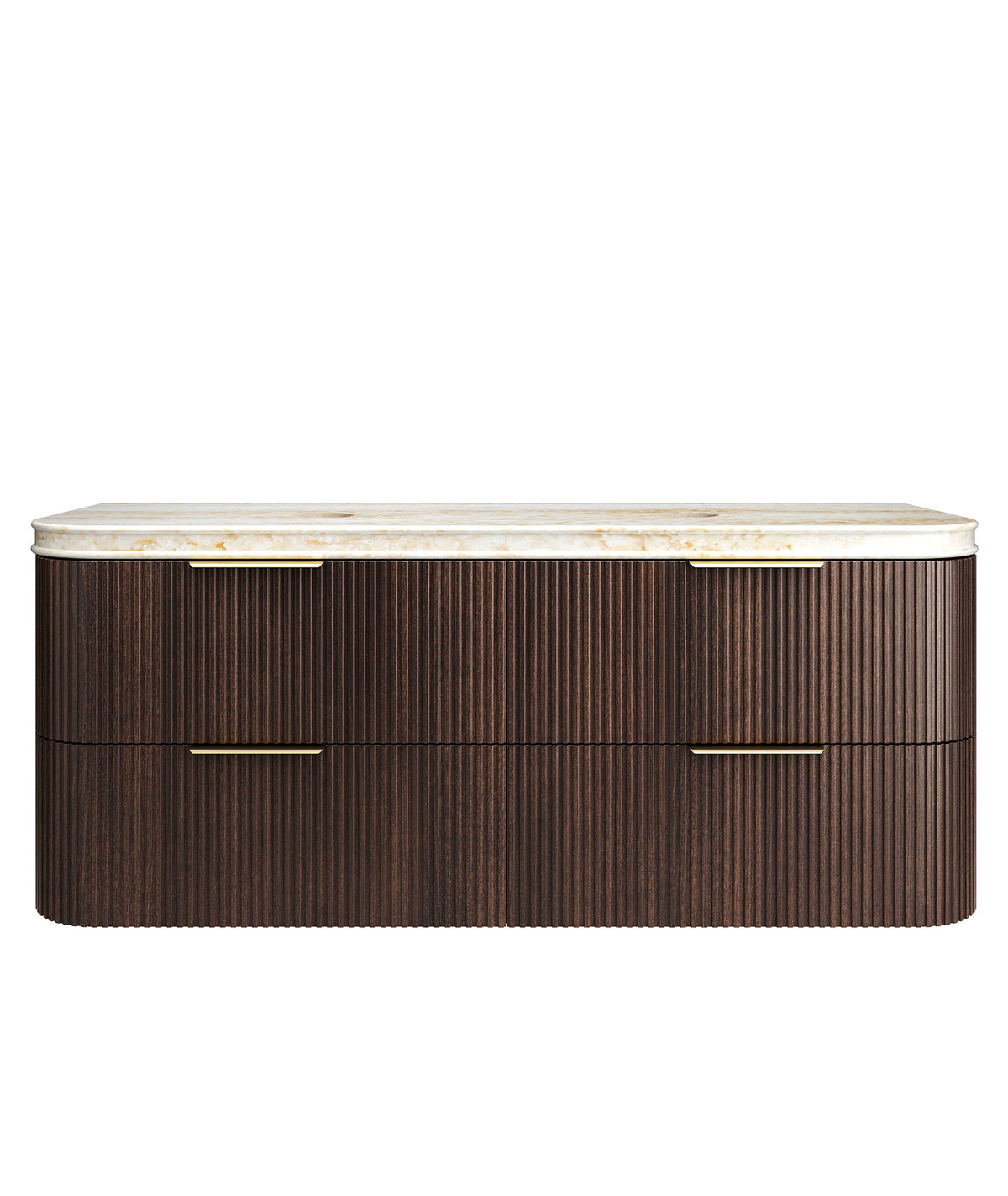 Havana Fluted 1500mm Sable Walnut Wall Hung Curve Vanity - 50mm English Edge (Sand Dune)