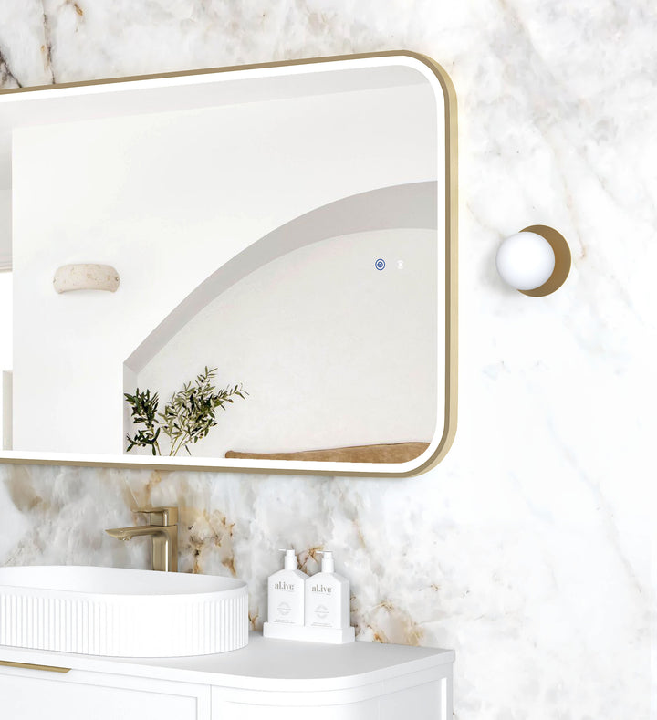 LED Newport 1200(W)x750(H) Gold Metal Frame Tuffi Mirror, Install Horizontal or Vertical view 3