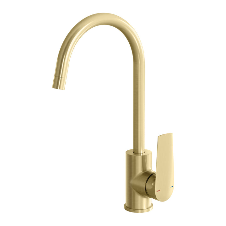 Arlo Sink Mixer 200mm Gooseneck - 6 Star - Lead Free - Brushed Gold