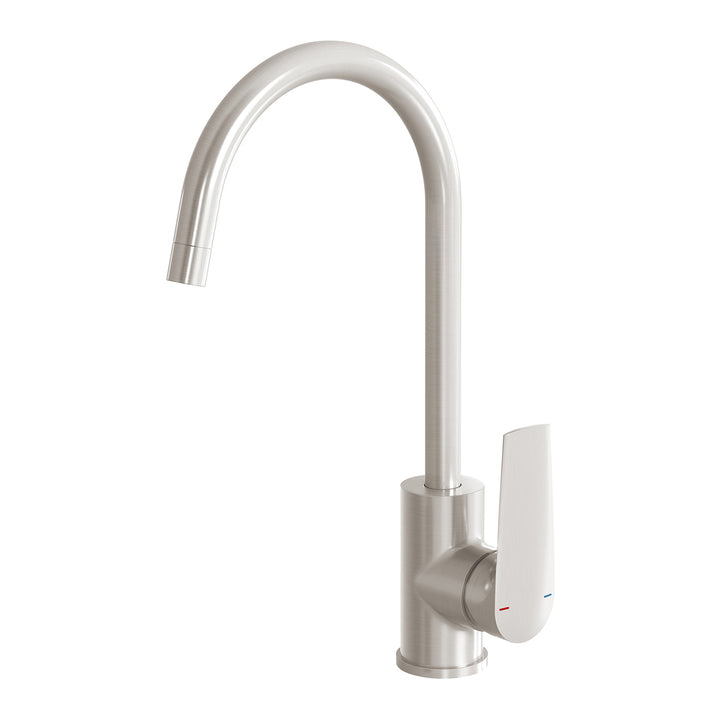 Arlo Sink Mixer 200mm Gooseneck - 6 Star - Lead Free - Brushed Nickel