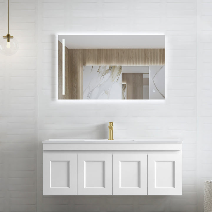 Hampton Mark II 1200mm Satin White Wall Hung Vanity - Slimline Ceramic Top (Gloss white)