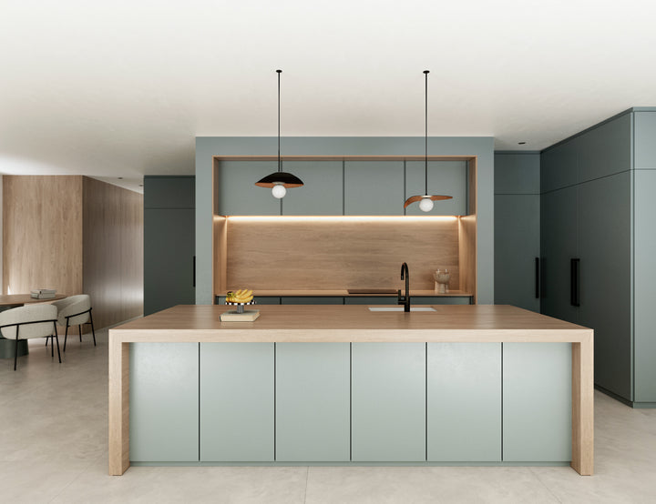 Dekton Kedar in a kitchen, wide view