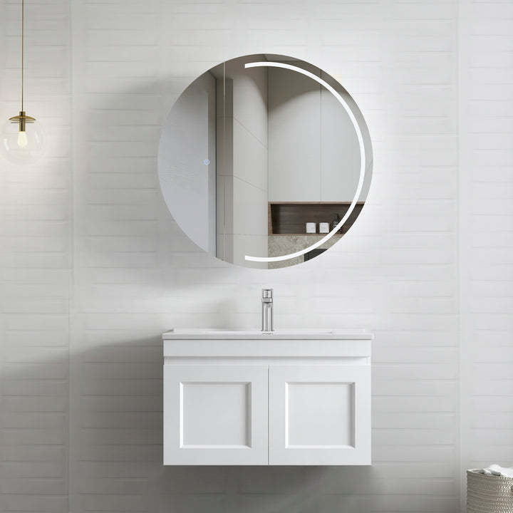Hampton Mark II 750mm Satin White Wall Hung Vanity - Slimline Ceramic Top (Gloss white)