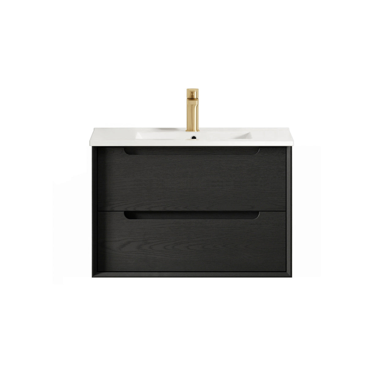 Byron 750mm Black Oak Wall Hung Vanity - Slimline Ceramic Top (Gloss white)
