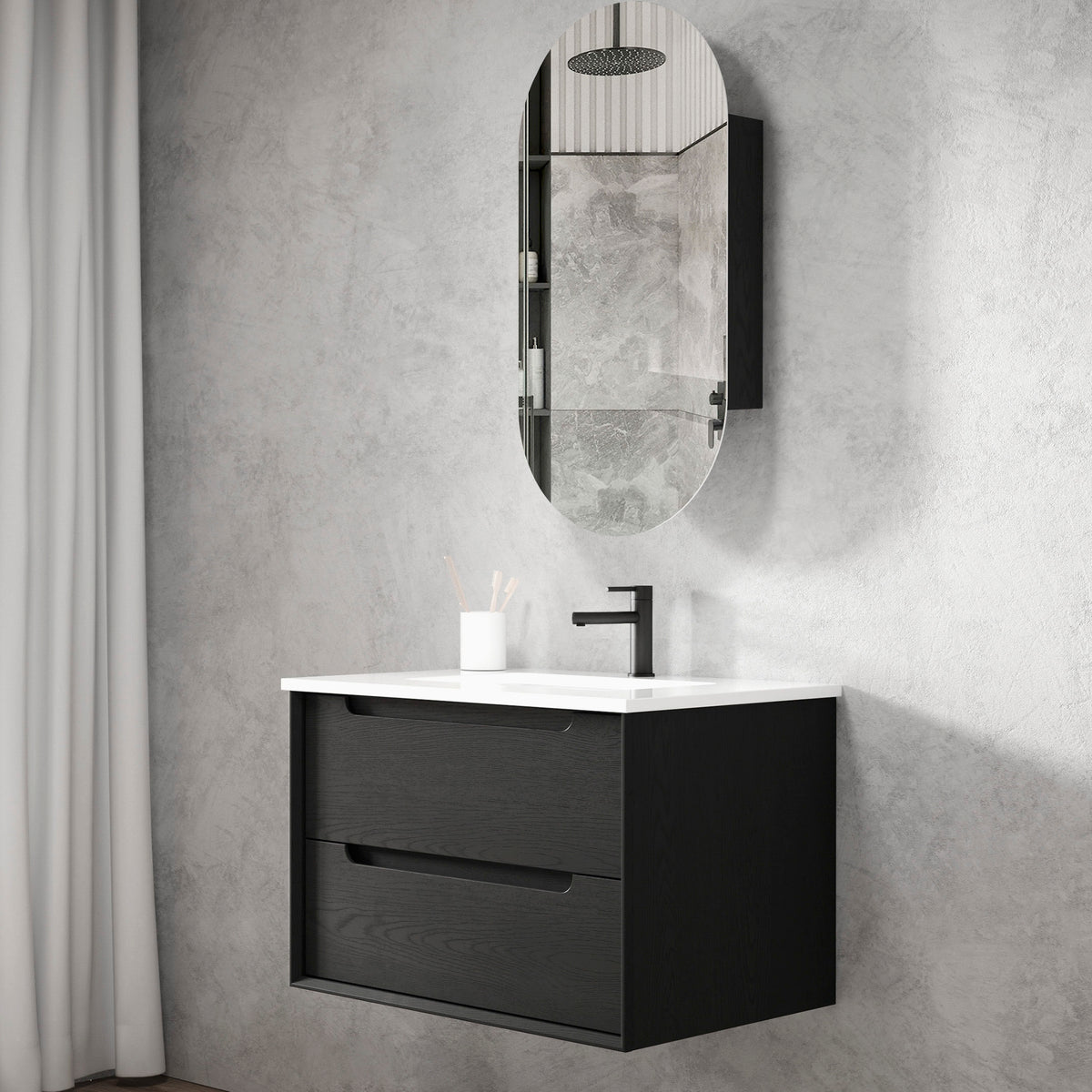 Byron 750mm Black Oak Wall Hung Vanity