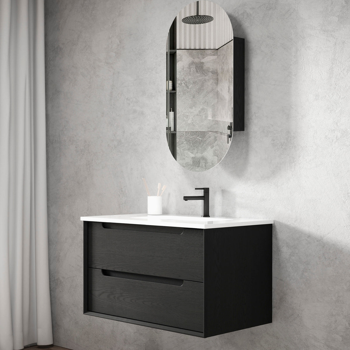 Byron 900mm Black Oak Wall Hung Vanity