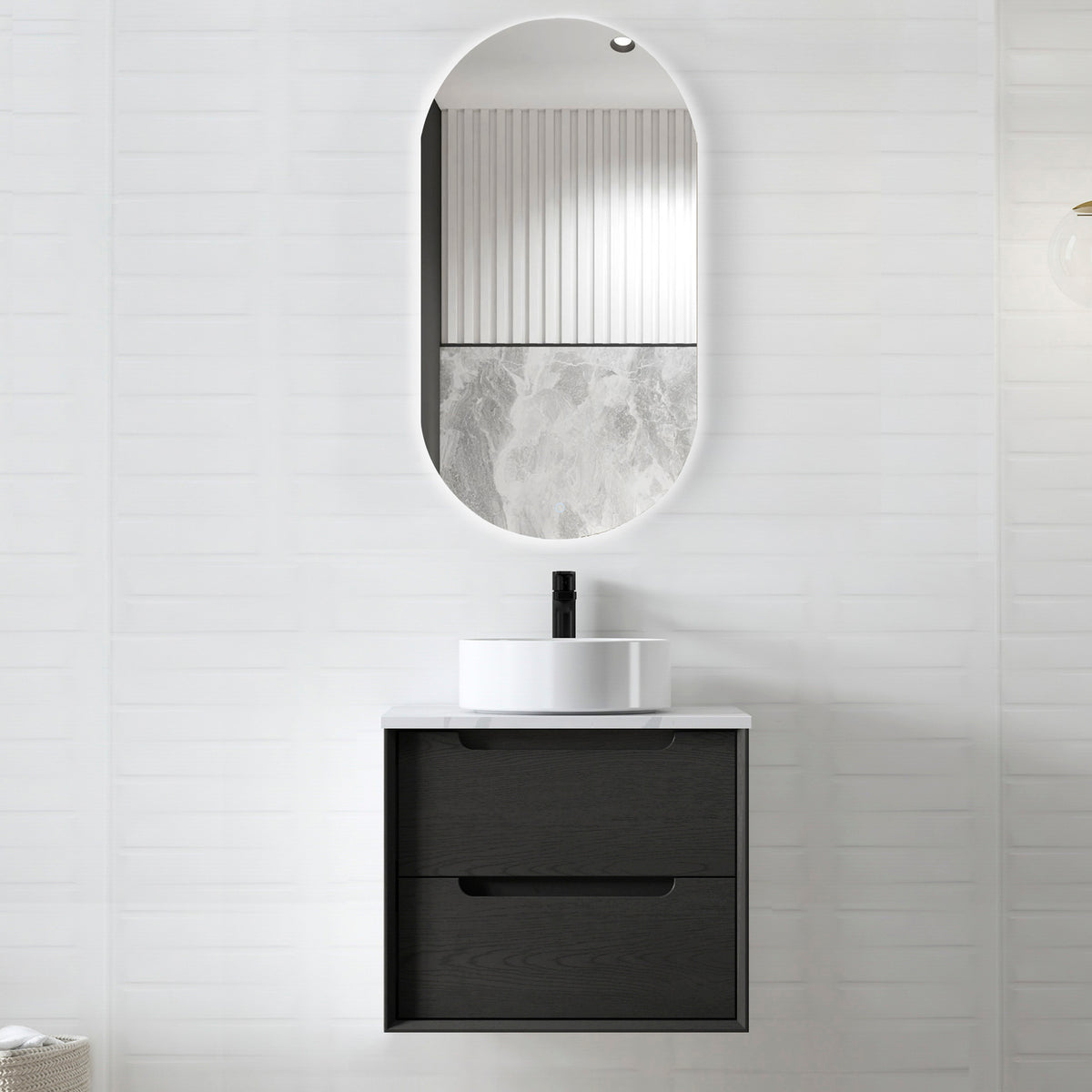 Byron 600mm Black Oak Wall Hung Vanity - Cabinet Only