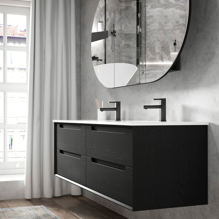 Byron 1200mm Black Oak Wall Hung Vanity Double Bowl