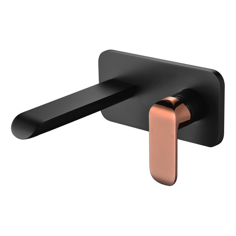 Kara Wall Basin Mixer - Matte Black / Rose Gold