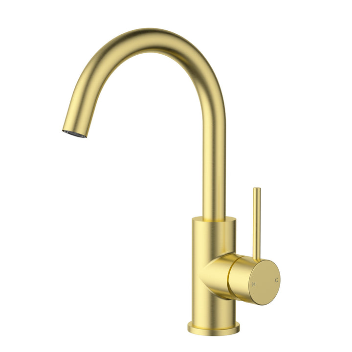 Otus Slimline Basin Mixer Gooseneck - Brushed Gold