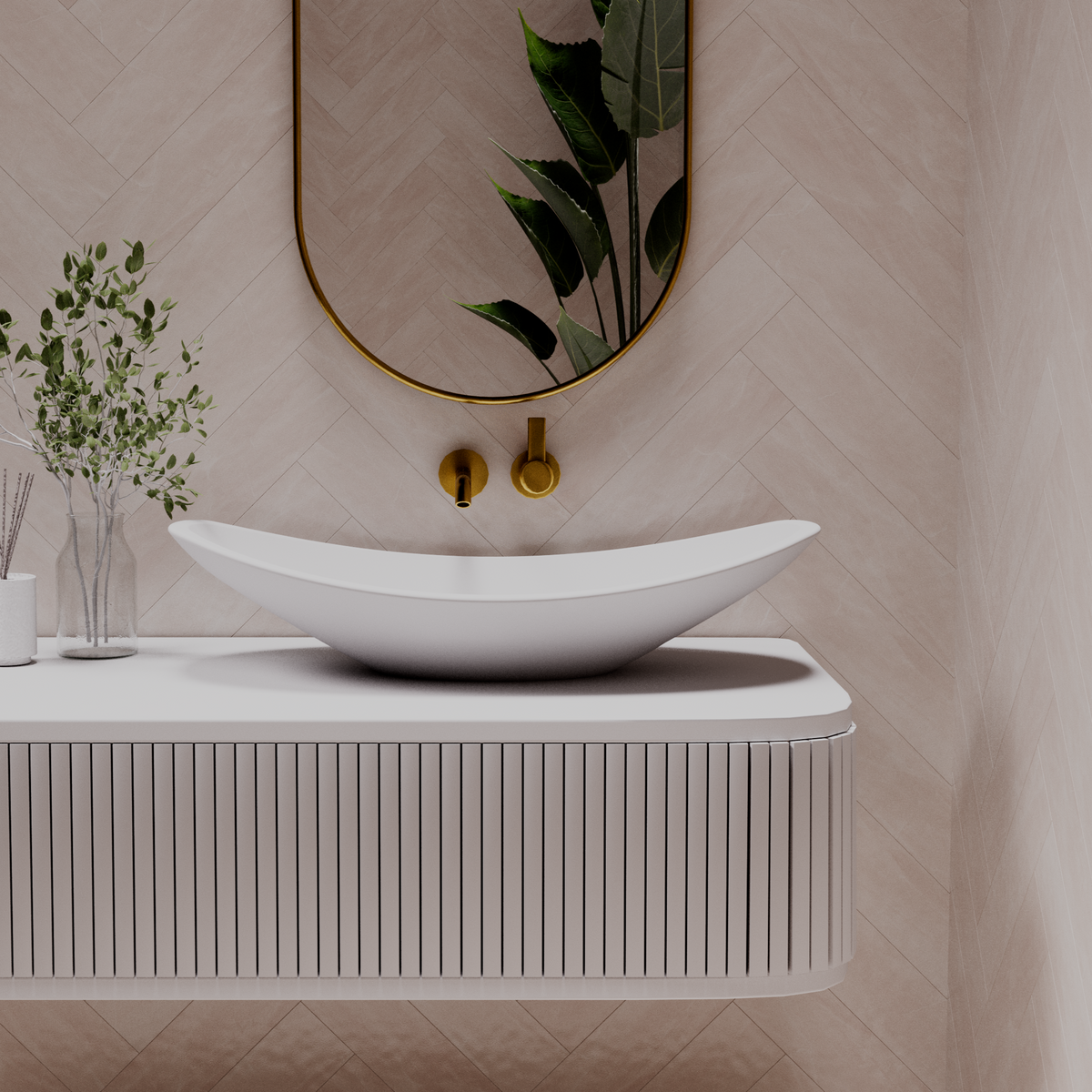 Boat above counter basin — front detail