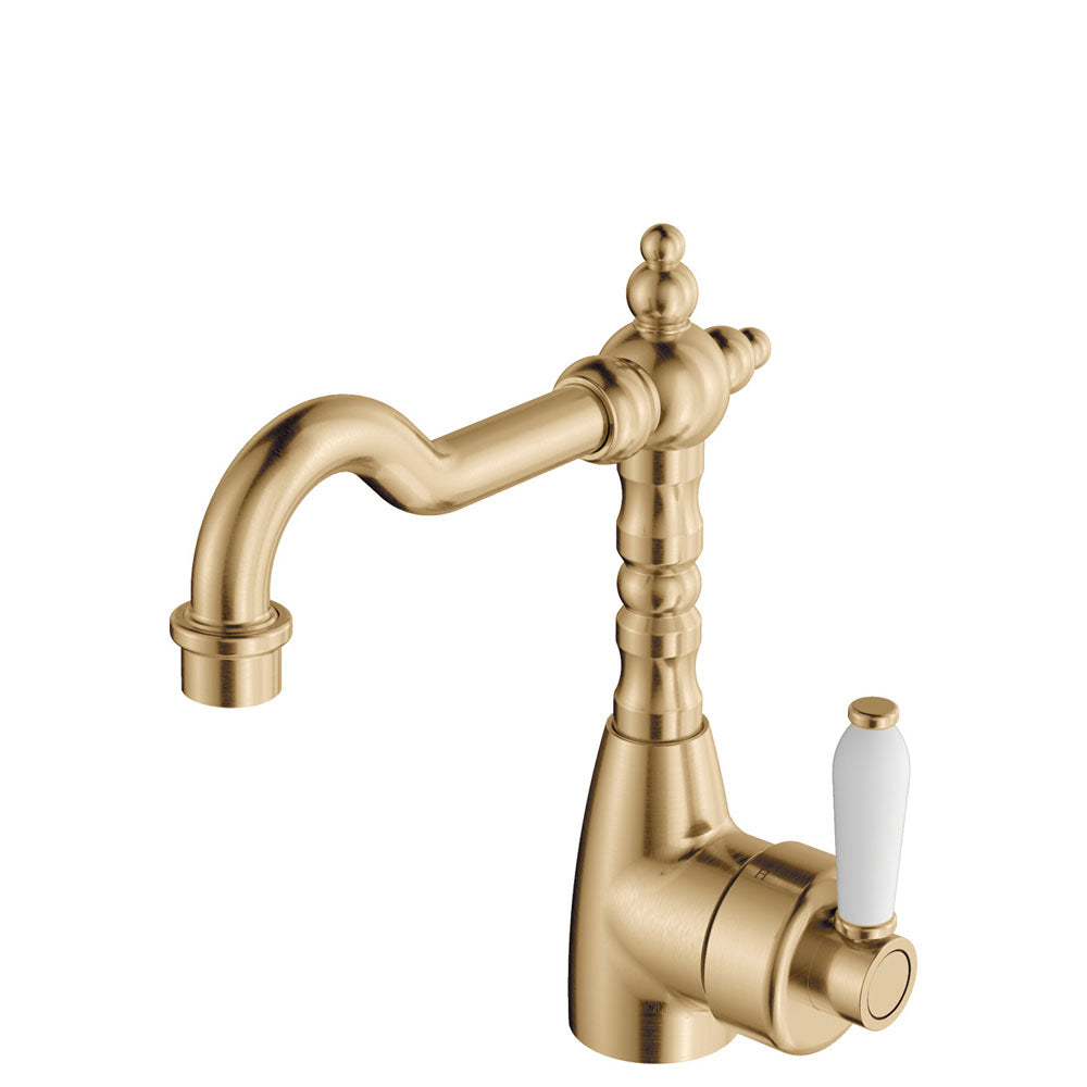Eleanor Shepherds Crook Basin Mixer - Urban Brass / Ceramic